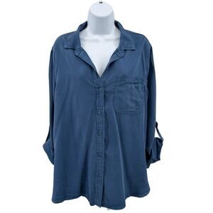 Velvet Heart Tencel Shirt Womens XL Blue Button Up Roll Tab Sleeve Lightweight